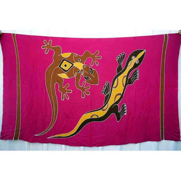 CM70 Gecko Batik Plus 38" Open Hand Painted Cover Up Midi Cardigan fit up to 5X - Picture 2 of 2